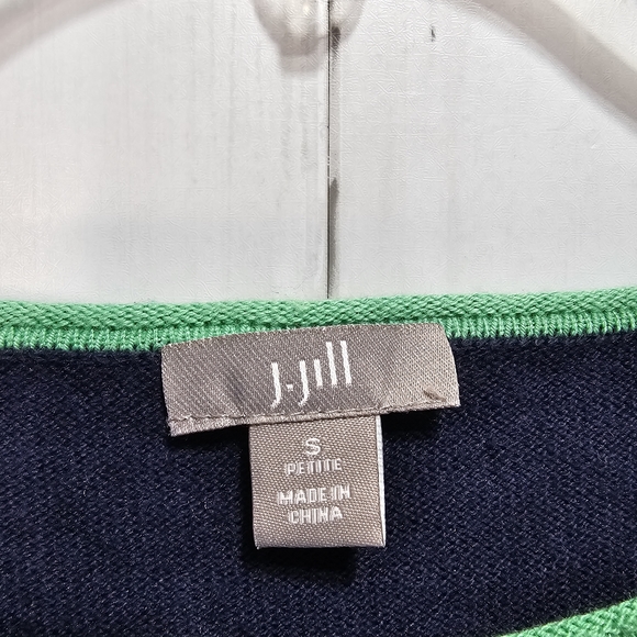 J. Jill Women's Blue Green Floral, Striped Sleeves Cotton Blend Sweater Size SP. - Picture 4 of 6